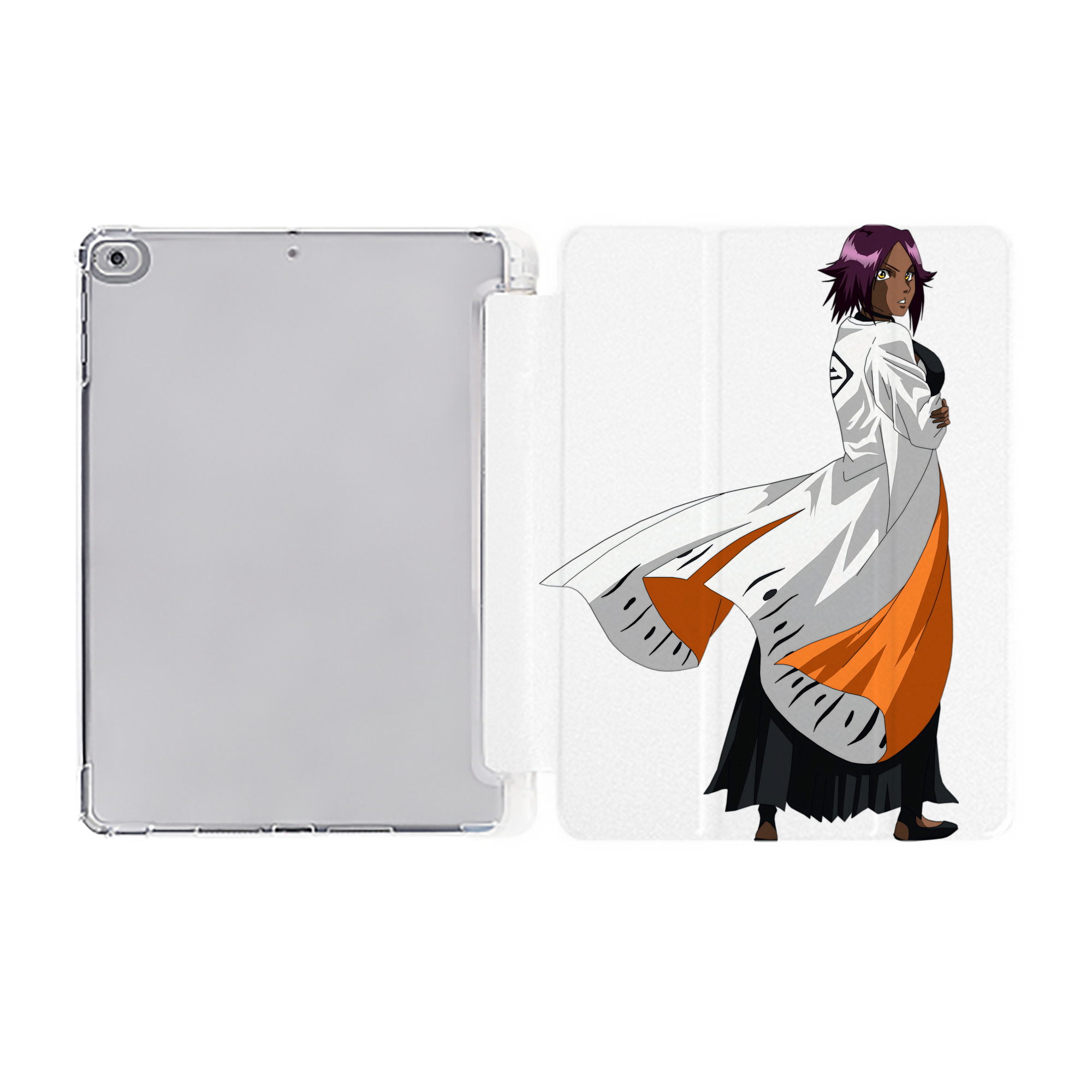 （画像用） ブリーチ 四楓院 夜一（しほういん よるいち） BLEACH Shihouin Yoruichi IPad ケース ペン収納付き 三つ折りスタンド PUレザー×シリコン 対応機種9.5/10.5/10.9インチ
